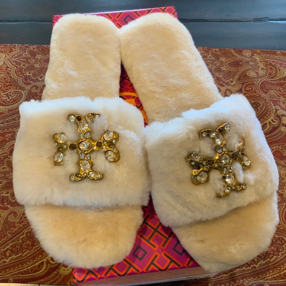Tory Burch Shoes - Tory Burch Jeweled Shearling Slide - Buttermilk ,size7.5,BNIB,MSRP$298 Must have